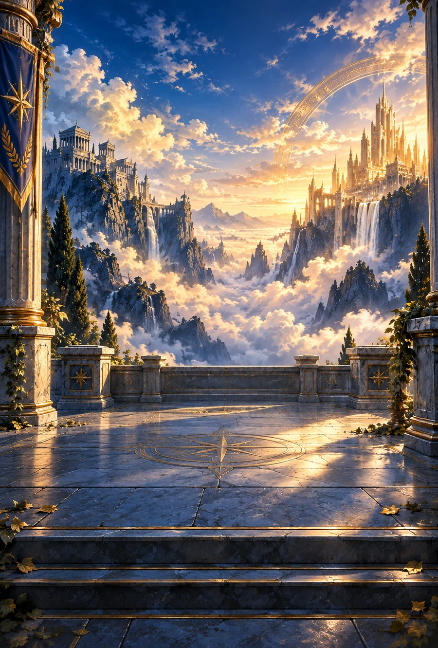 La cittadella di Born of Legends, tra montagne e nubi dorate